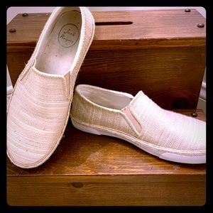 Jack Rogers slip-on gold canvas flats